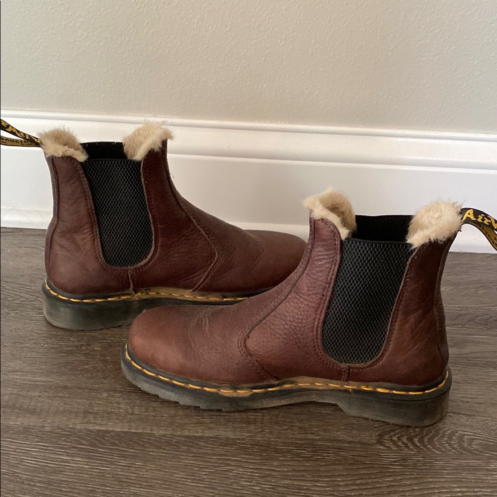Dr. Martens Chelsea Brown Ankle Fur Lined Slip On Boots - Picture 2 of 6